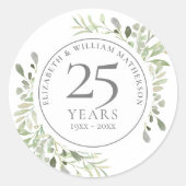 Sticker Rond Aquarelle douce Feuilles 25e anniversaire (Devant)