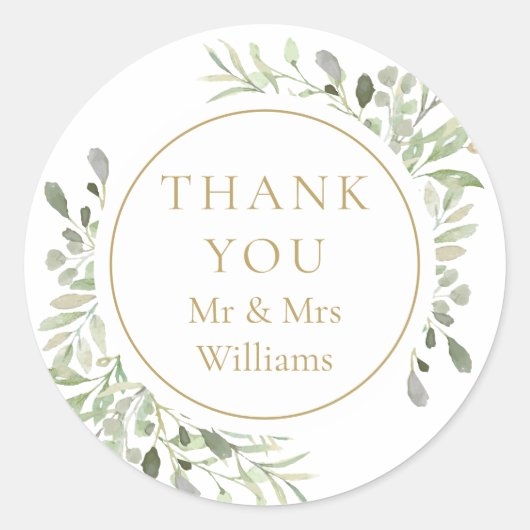 Sticker Rond Aquarelle douce Feuilles 50e anniversaire Merci (Devant)