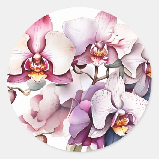 Sticker Rond Aquarelle douce florale de l'orchidée (Devant)