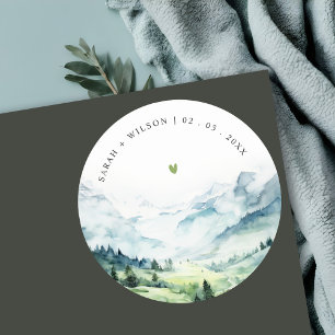 Sticker Rond Aquarelle douce Mariage paysage de montagne de nei