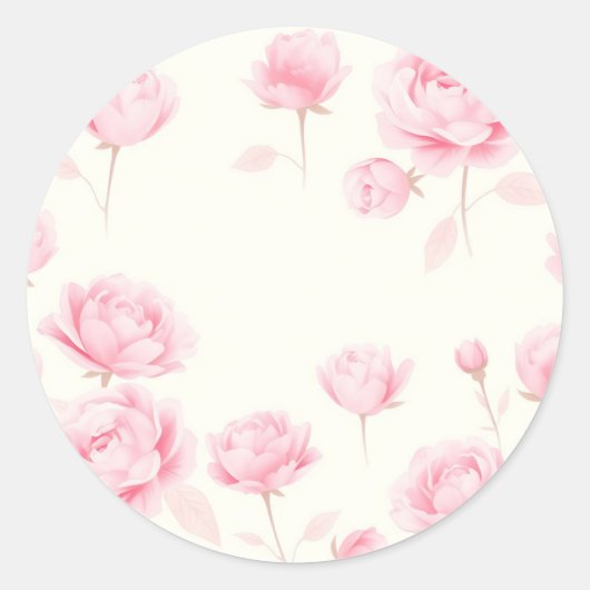Sticker Rond Aquarelle douce Roses et pivoines (Devant)
