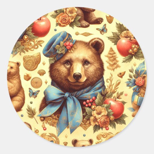Sticker Rond Aquarelle d'ours Vintage (Devant)