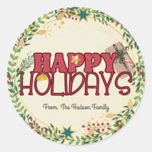 Sticker Rond Aquarelle du bail de Noël de la famille