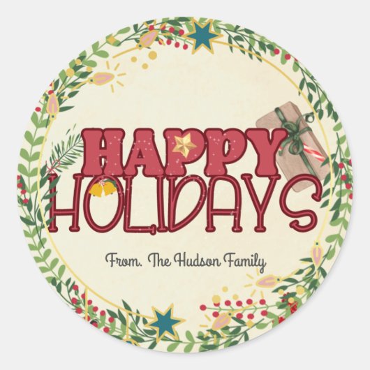 Sticker Rond Aquarelle du bail de Noël de la famille (Devant)