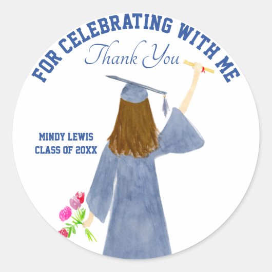 Sticker Rond Aquarelle Du Diplômé Avec Diplôme Merci (Devant)