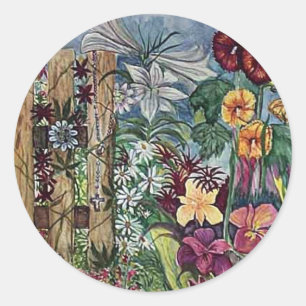 Sticker Rond Aquarelle du jardin de prières Rosary