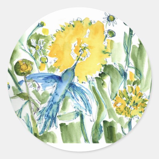 Sticker Rond Aquarelle du jardin des colibris (Devant)