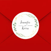 Sticker Rond Aquarelle Dusty Greenary Leaf Gold Mariage