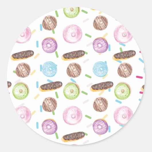 Sticker Rond Aquarelle Eclair Donuts Fun Whimiscal Sweet (Devant)