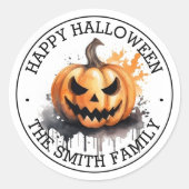 Sticker Rond Aquarelle éffrayante Jack-o-Lantern Happy Hallowee (Devant)