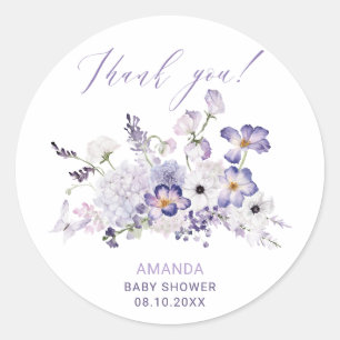 Sticker Rond Aquarelle Elegant Lilac fleurs Baby shower