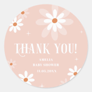 Sticker Rond Aquarelle élégante Fleurs marguerites Bébé en fleu