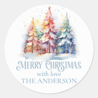 Sticker Rond Aquarelle Elégante Personnalisée Joyeux Noël