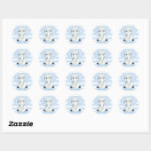 Sticker Rond Aquarelle Elephant Avec Baby shower Bleu Stripes (Feuille)