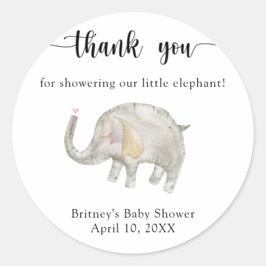 Sticker Rond Aquarelle éléphant Merci (Devant)