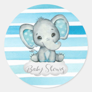 Sticker Rond Aquarelle Eléphant mignon et Baby shower de rayure