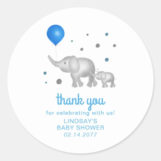 Sticker Rond Aquarelle Eléphants Garçon Baby shower Merci (Devant)