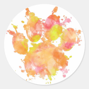Sticker Rond Aquarelle Empreinte de patte de chien
