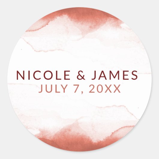 Sticker Rond Aquarelle en argile rouge Mariage moderne et chic (Devant)