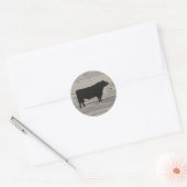Sticker Rond Aquarelle en bois rustique Angus Bull (Enveloppe)