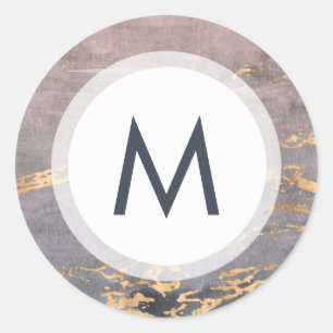 Sticker Rond Aquarelle et Mariage de monogramme or