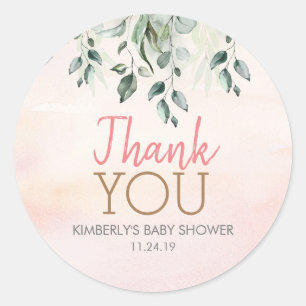 Sticker Rond Aquarelle et verdure dans les tons roses