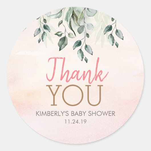 Sticker Rond Aquarelle et verdure rose (Devant)