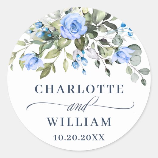 Sticker Rond Aquarelle Eucalyptus Bleu Rose Mariage Merci (Devant)