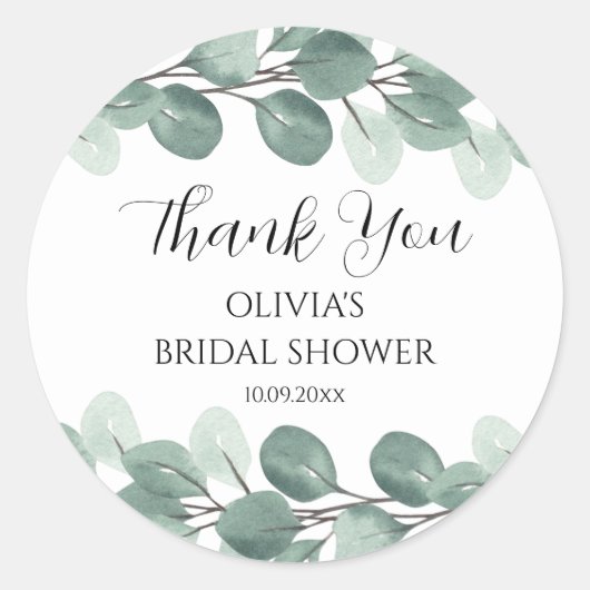 Sticker Rond Aquarelle Eucalyptus Branches Merci élégant (Devant)