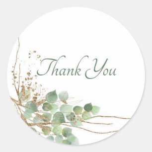 Sticker Rond Aquarelle Eucalyptus et Merci d'or Classic