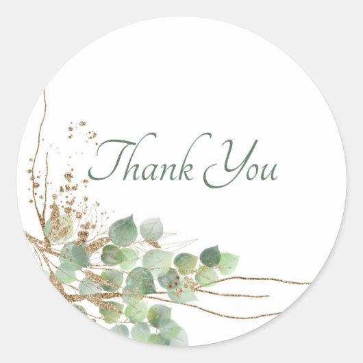 Sticker Rond Aquarelle Eucalyptus et Merci d'or Classic (Devant)