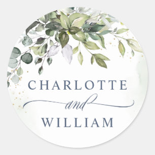 Sticker Rond Aquarelle Eucalyptus Merci Mariage vert