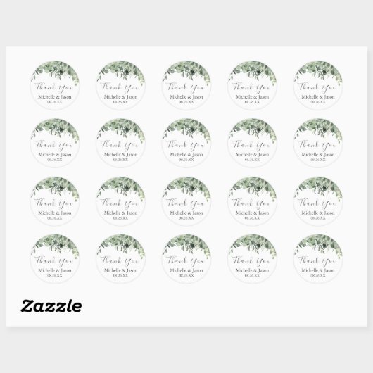 Sticker Rond Aquarelle Eucalyptus Merci Mariage vert (Feuille)