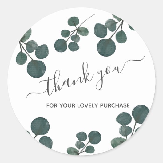 Sticker Rond Aquarelle Eucalyptus Merci vert (Devant)
