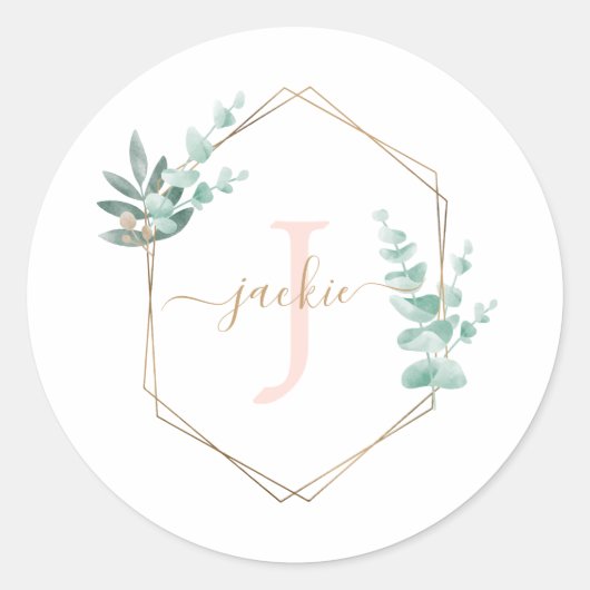 Sticker Rond Aquarelle Eucalyptus Monogramme du cadre (Devant)