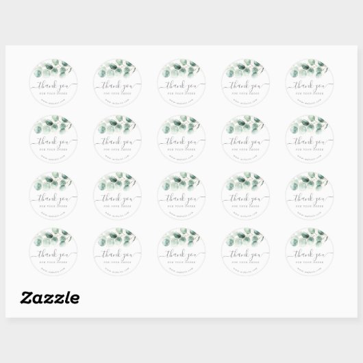 Sticker Rond Aquarelle Eucalyptus Verdure Merci Or (Feuille)