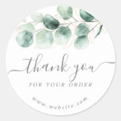 Sticker Rond Aquarelle Eucalyptus Verdure Merci Or (Devant)