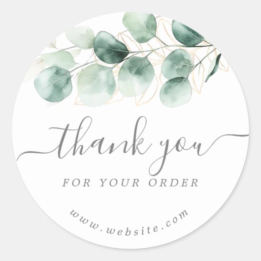 Sticker Rond Aquarelle Eucalyptus Verdure Merci Or (Devant)