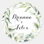 Sticker Rond Aquarelle Eucalyptus Vert Mariage Enveloppe Phoque (Devant)