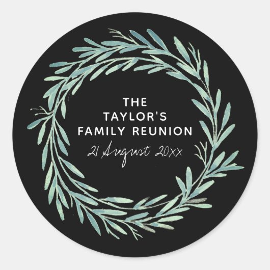 Sticker Rond Aquarelle familiale Reunion Wreath Verdure Noir (Devant)