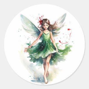 Sticker Rond Aquarelle Fée de Noël