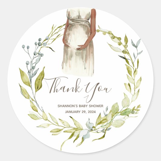 Sticker Rond Aquarelle femme enceinte Baby shower Favoriser (Devant)