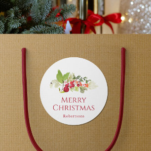 Sticker Rond Aquarelle Festive Holly Berry