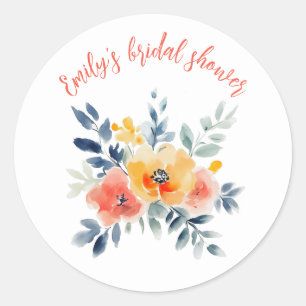 Sticker Rond Aquarelle Fête des mariées florale personnalisée
