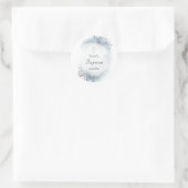 Sticker Rond aquarelle feuillage bleu | Baptême (Sac)