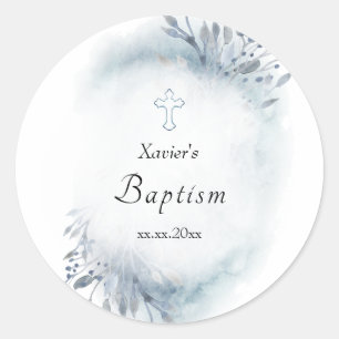 Sticker Rond aquarelle feuillage bleu   Baptême