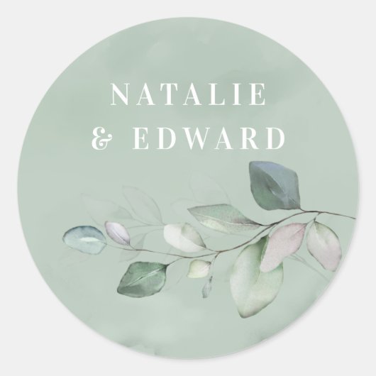 Sticker Rond Aquarelle feuillage faveur mariage (Devant)
