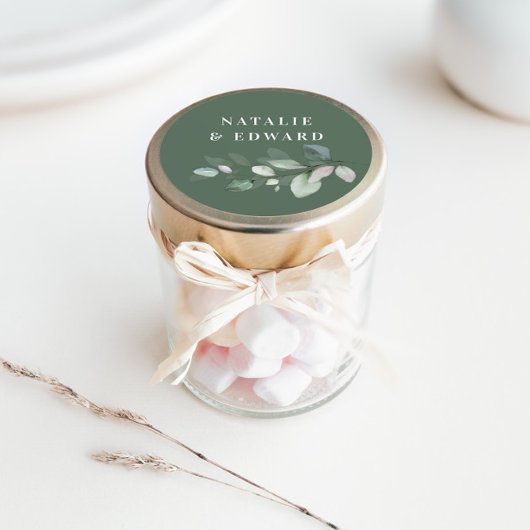 Sticker Rond Aquarelle feuillage faveur mariage