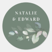 Sticker Rond Aquarelle feuillage faveur mariage (Devant)