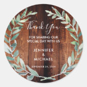Sticker Rond Aquarelle feuille bois Mariage Merci Favoriser (Devant)